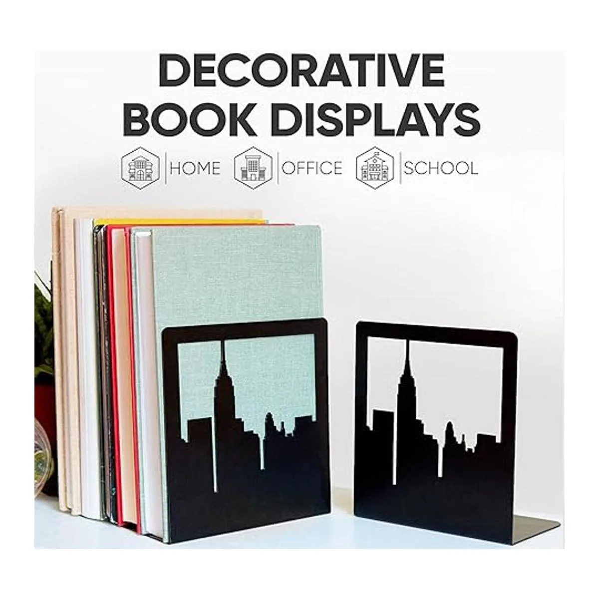 NYC Skyline Sujetalibros negros para libros pesados_5