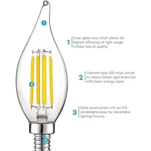 Luxrite Vintage Candelabro LED Bombilla equivalente a 60_3
