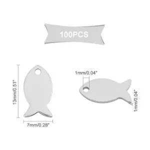 100 colgantes de acero inoxidable 304 de 0.512 in de