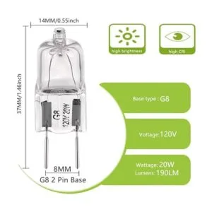 Bombillas G8 de 20 W 120 V halógenas base G8 dos