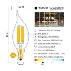Bombilla LED de candelabro de 6 W de 3000 K color blanco