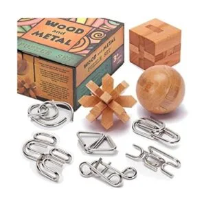 LESONG Rompecabezas de metal y madera para niños y_1