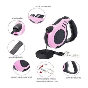 PETIMP Correa retráctil ligera y portátil de 16 pies con_3