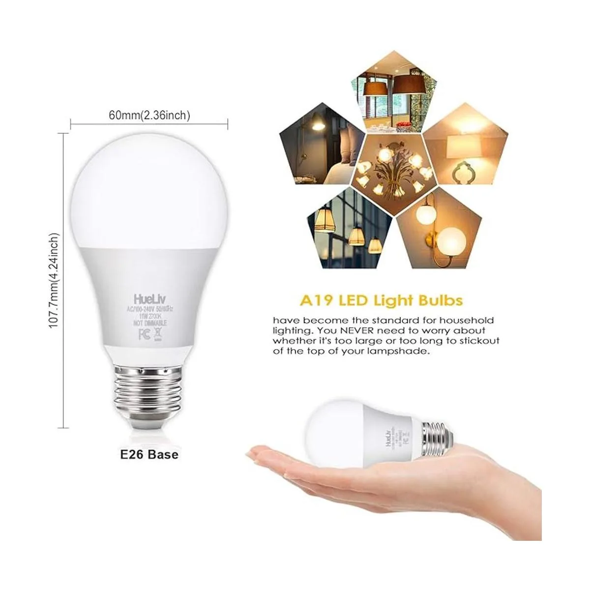 Paquete de 12 bombillas LED A19 bombillas LED