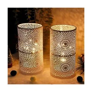 JHY DESIGN Juego de 2 lámparas de metal de mesa blancas_1