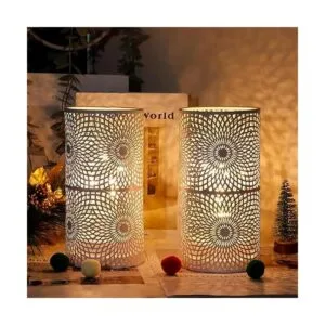 JHY DESIGN Juego de 2 lámparas de metal de mesa blancas_4