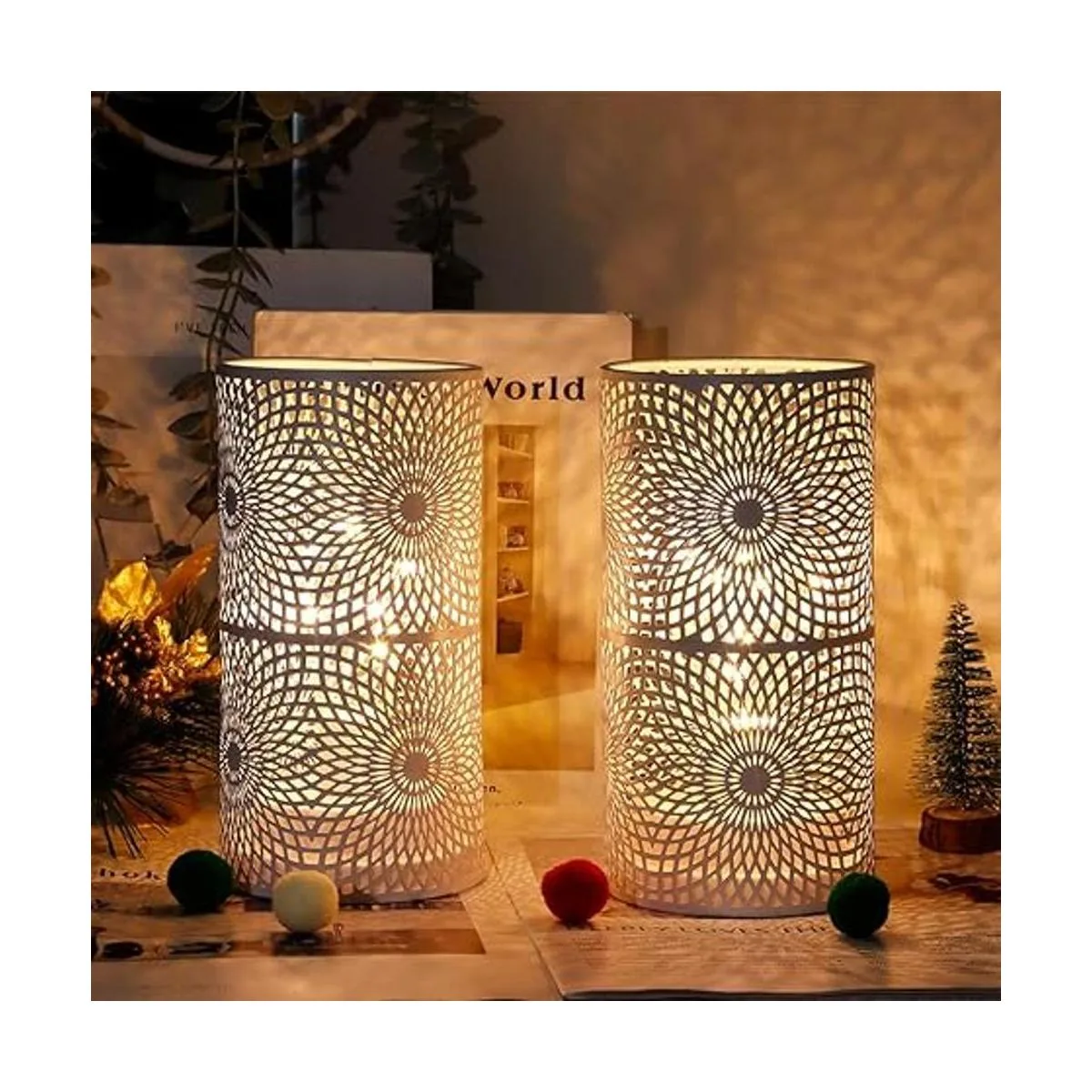 JHY DESIGN Juego de 2 lámparas de metal de mesa blancas_4