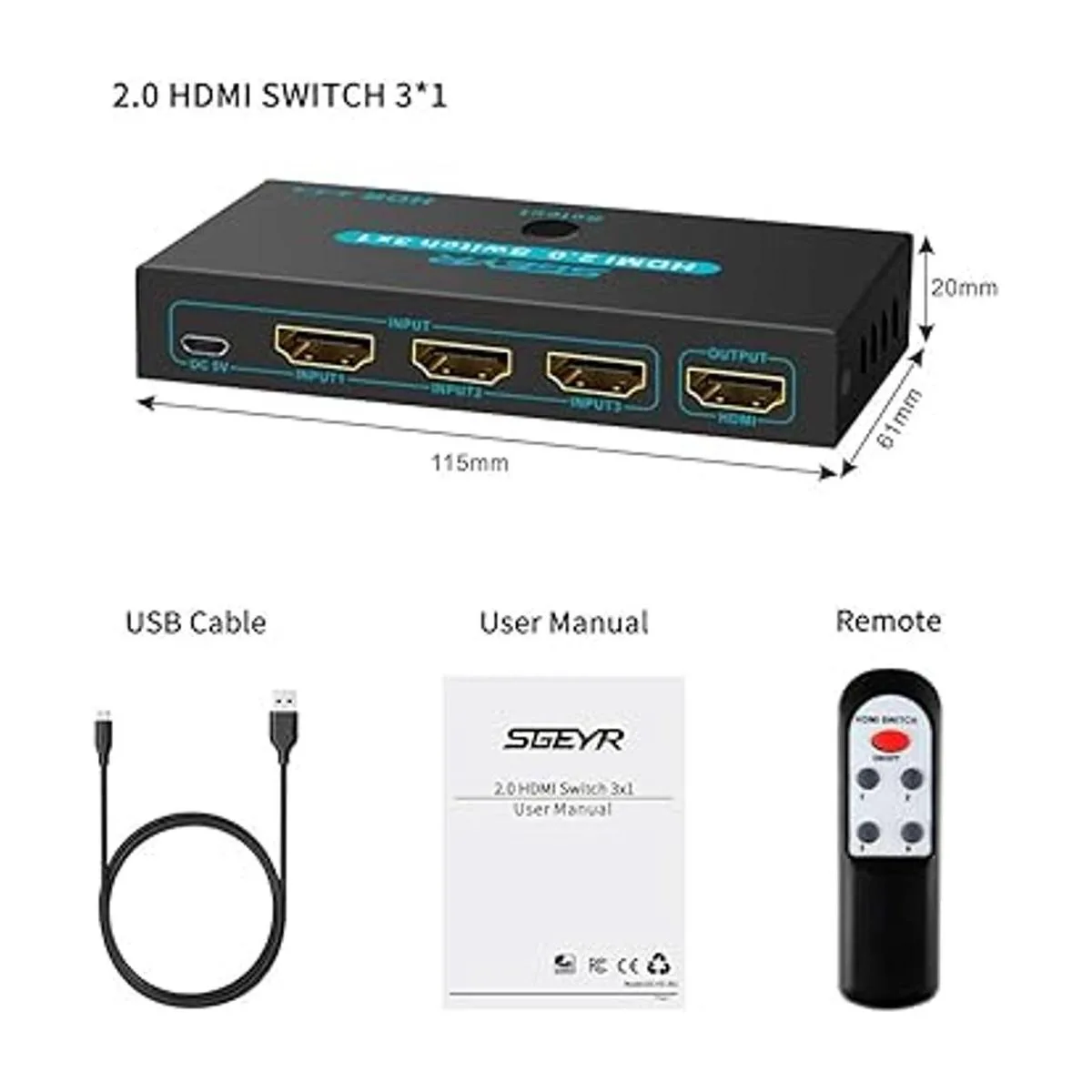 SGEYR HDMI 2.0 Switch Splitter 3 Puertos 4K conmutador_2