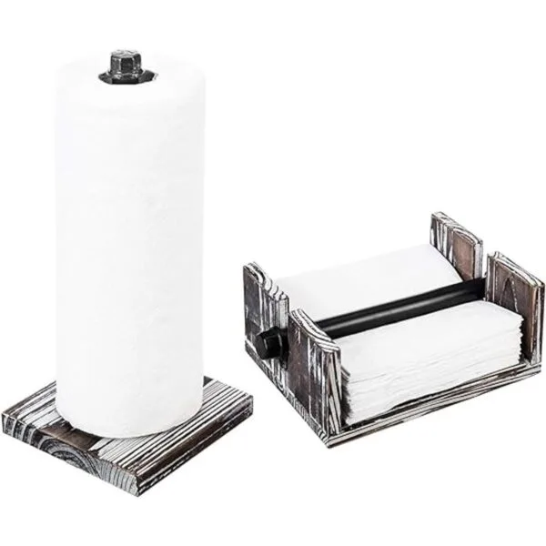 MyGift Torched Wood and Industrial Metal Paper Towel and