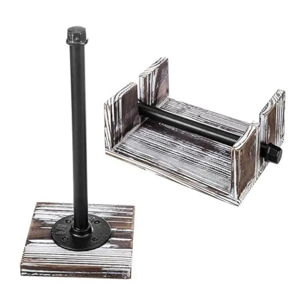 MyGift Torched Wood and Industrial Metal Paper Towel and