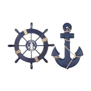 Paquete de 2 ruedas náuticas de madera de playa de 11_1