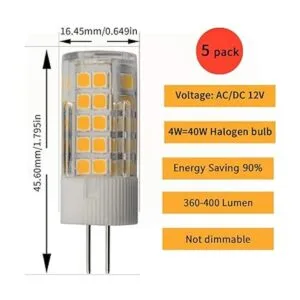 Paquete de 5 bombillas LED G4 de 12 V 4 W equivalente a