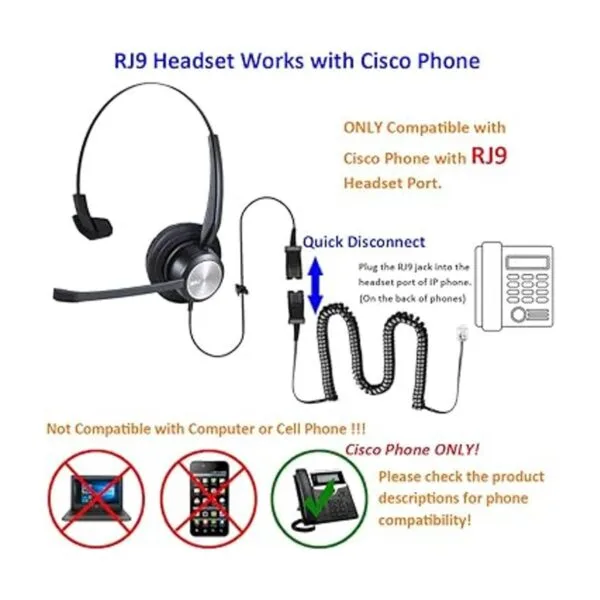 MKJ Auriculares de teléfono para teléfono de oficina con