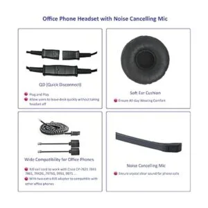 MKJ Auriculares de teléfono para teléfono de oficina con