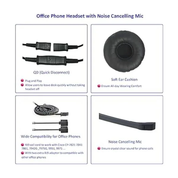 MKJ Auriculares de teléfono para teléfono de oficina con