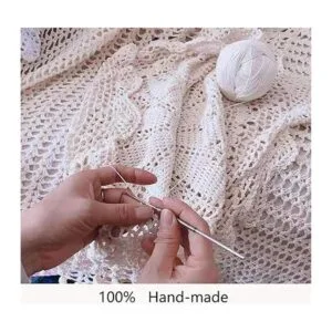 Janef Mantel de algodón hecho a mano blanco de ganchillo