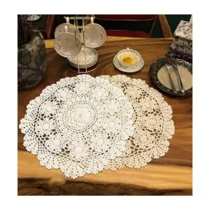 Janef Mantel de algodón hecho a mano blanco de ganchillo