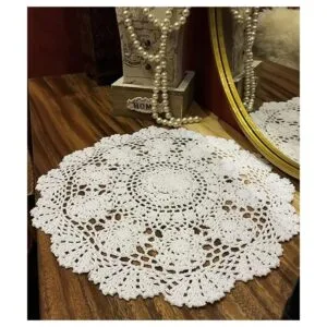 Janef Mantel de algodón hecho a mano blanco de ganchillo