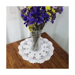 Janef Mantel de algodón hecho a mano blanco de ganchillo