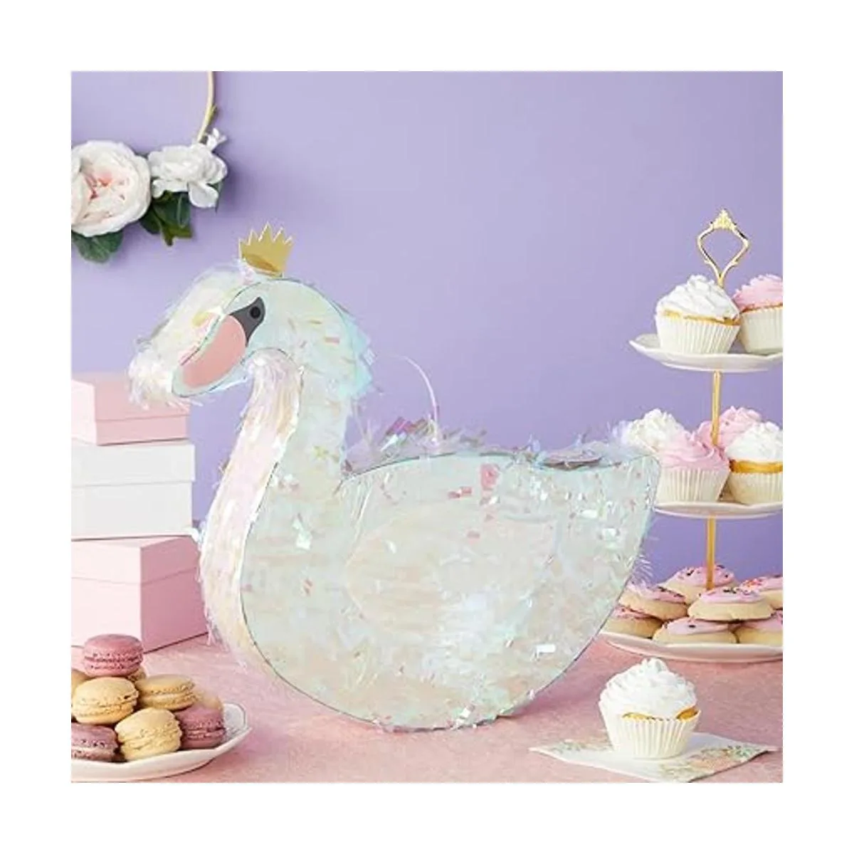 Piñata de cisne blanca iridiscente para niñas decoración_2