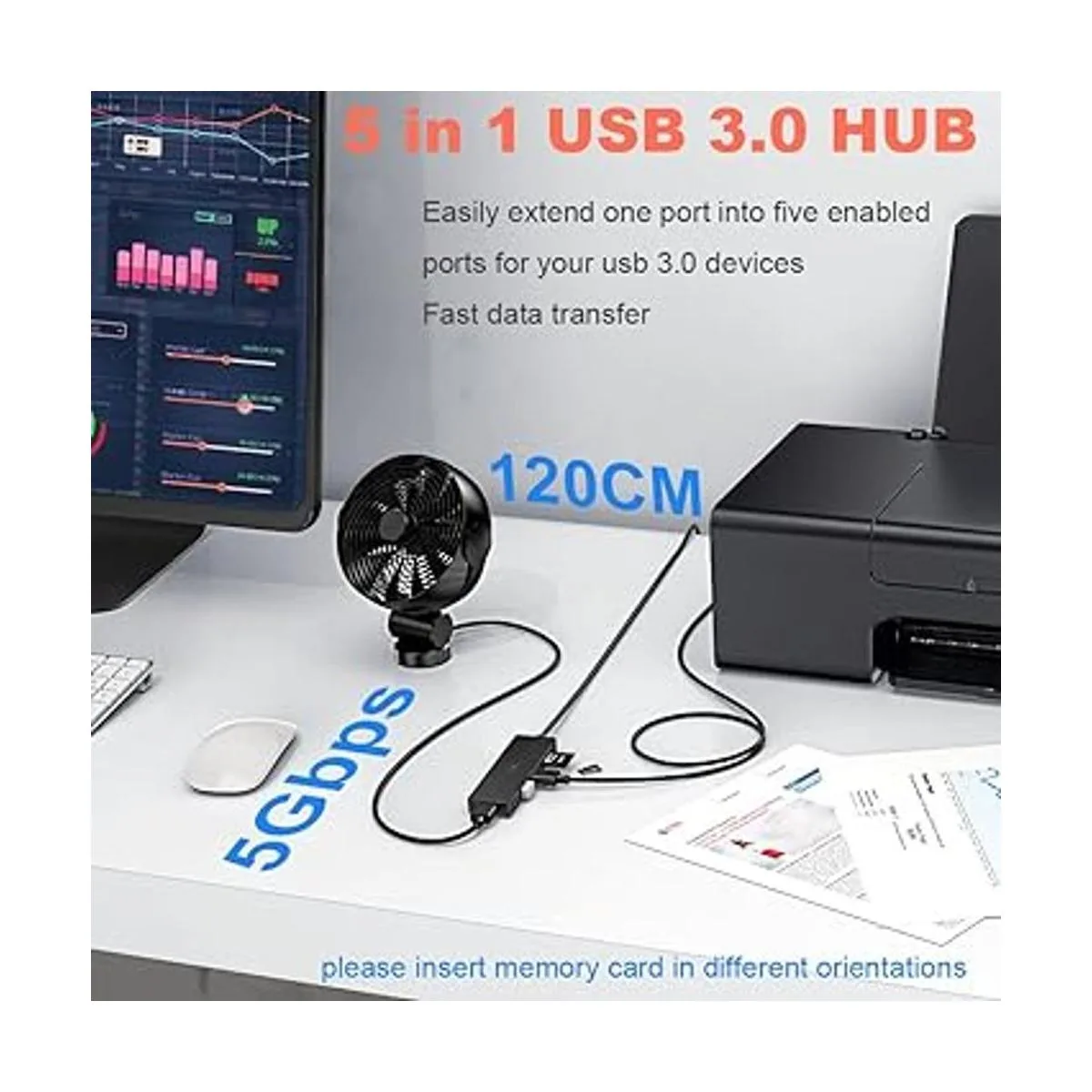 TSUPY Hub USB 3.0 Multi USB Data HUB con cable extendido_2