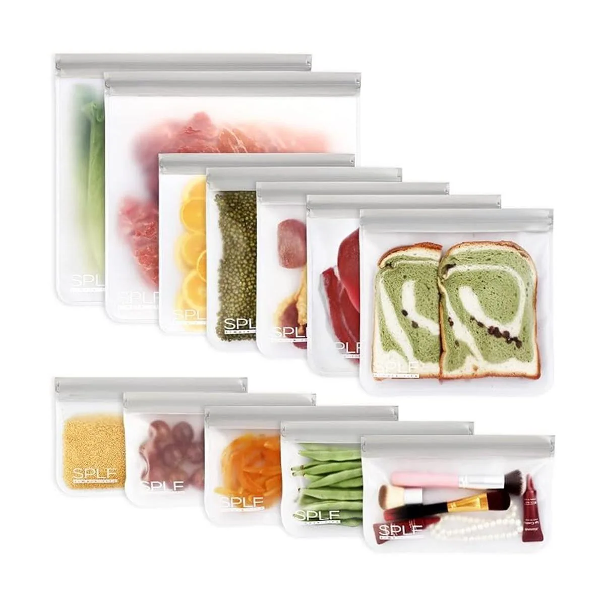 SPLF Paquete de 12 bolsas de almacenamiento reutilizables
