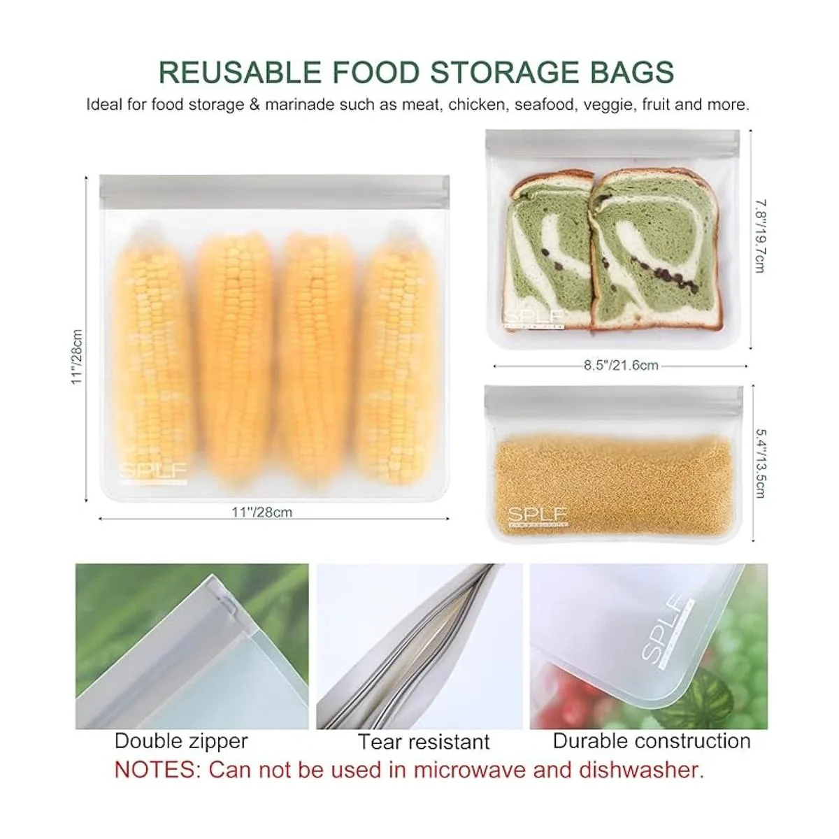 SPLF Paquete de 12 bolsas de almacenamiento reutilizables