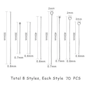 PH PandaHall 560 pines de acero inoxidable 304 de 8
