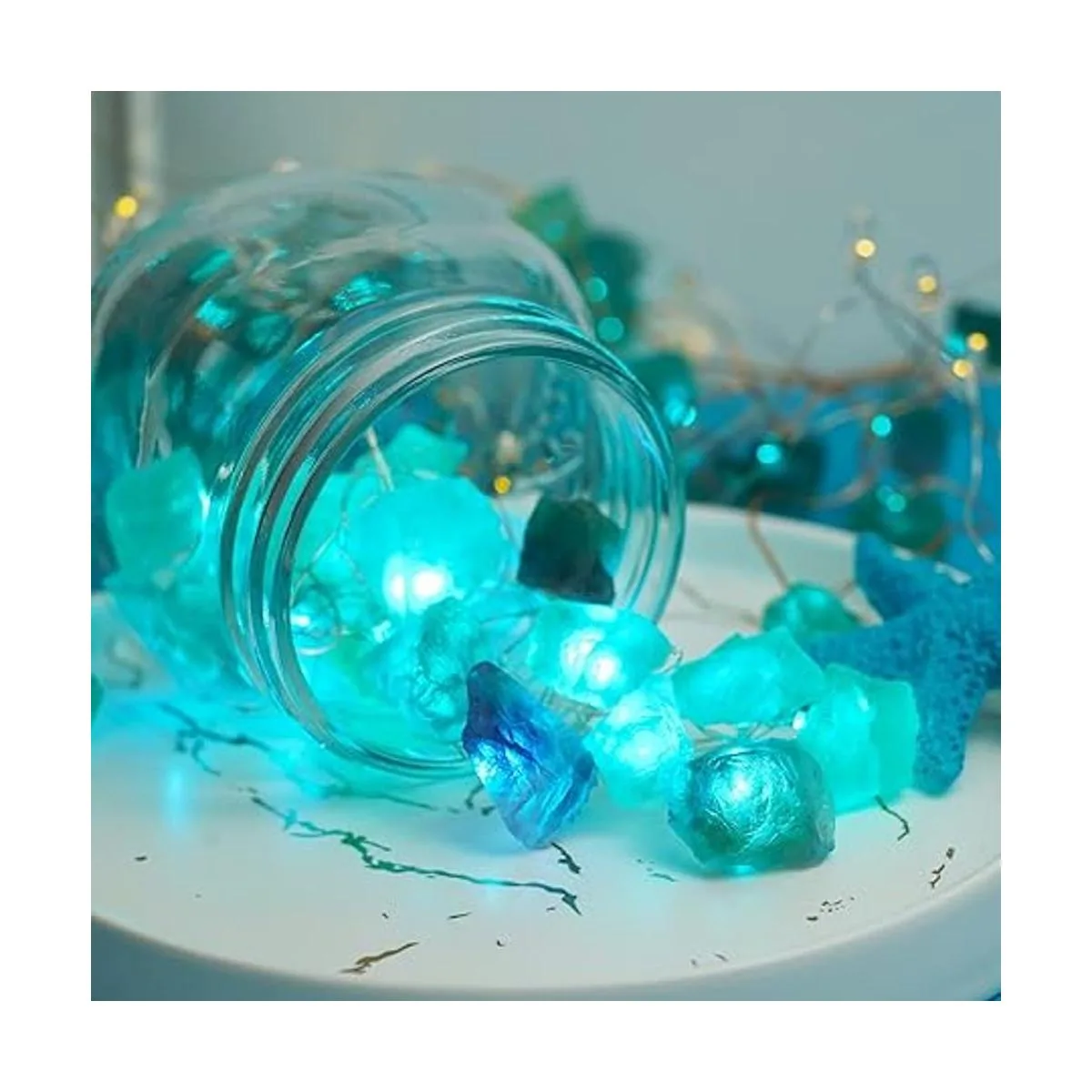 BOHON Cadena de luces de fluorita natural que funciona con_6