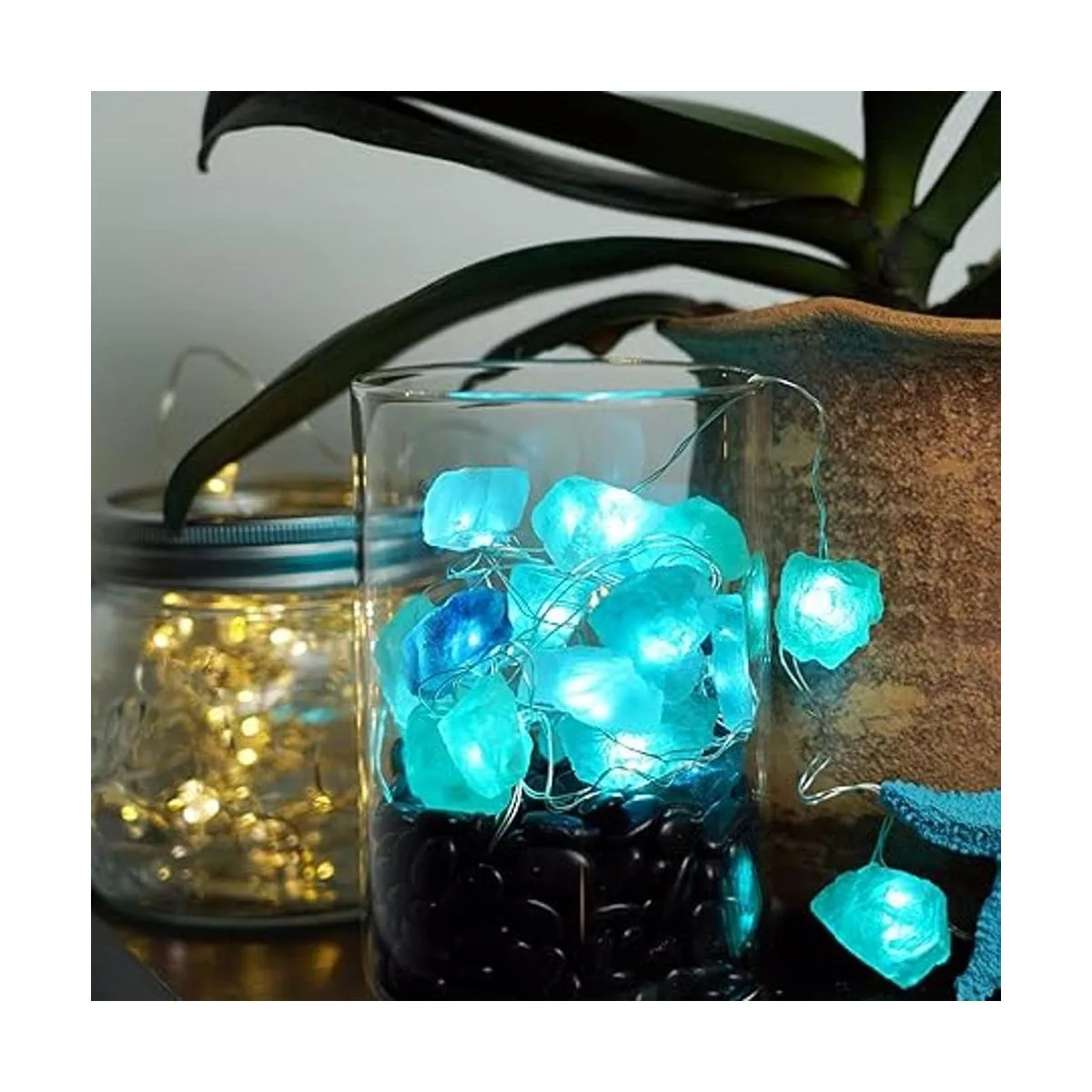 BOHON Cadena de luces de fluorita natural que funciona con_3