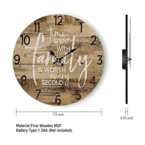 Reloj de pared redondo de estilo rústico de 13 pulgadas_2
