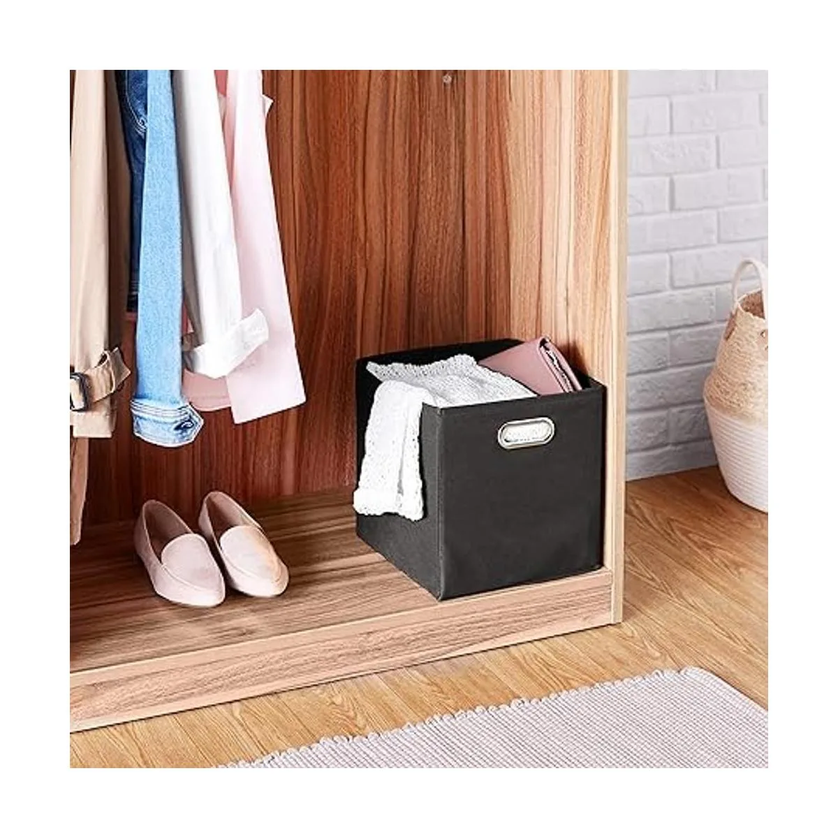 Cubos de almacenamiento de tela plegables con ojales_5