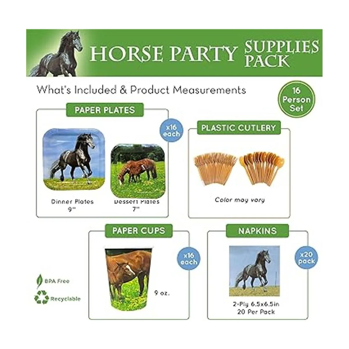 Paquete de suministros para fiesta de caballos 116 piezas_2