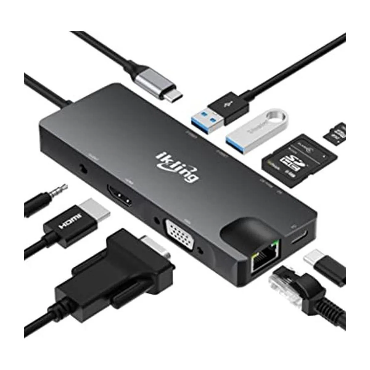 Hub USB C adaptador USB C 9 en 1 con USB C 4K a HDMI_1