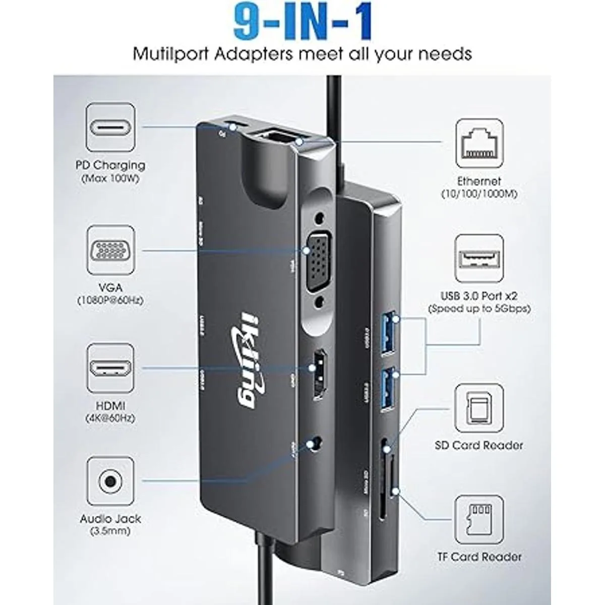 Hub USB C adaptador USB C 9 en 1 con USB C 4K a HDMI_2