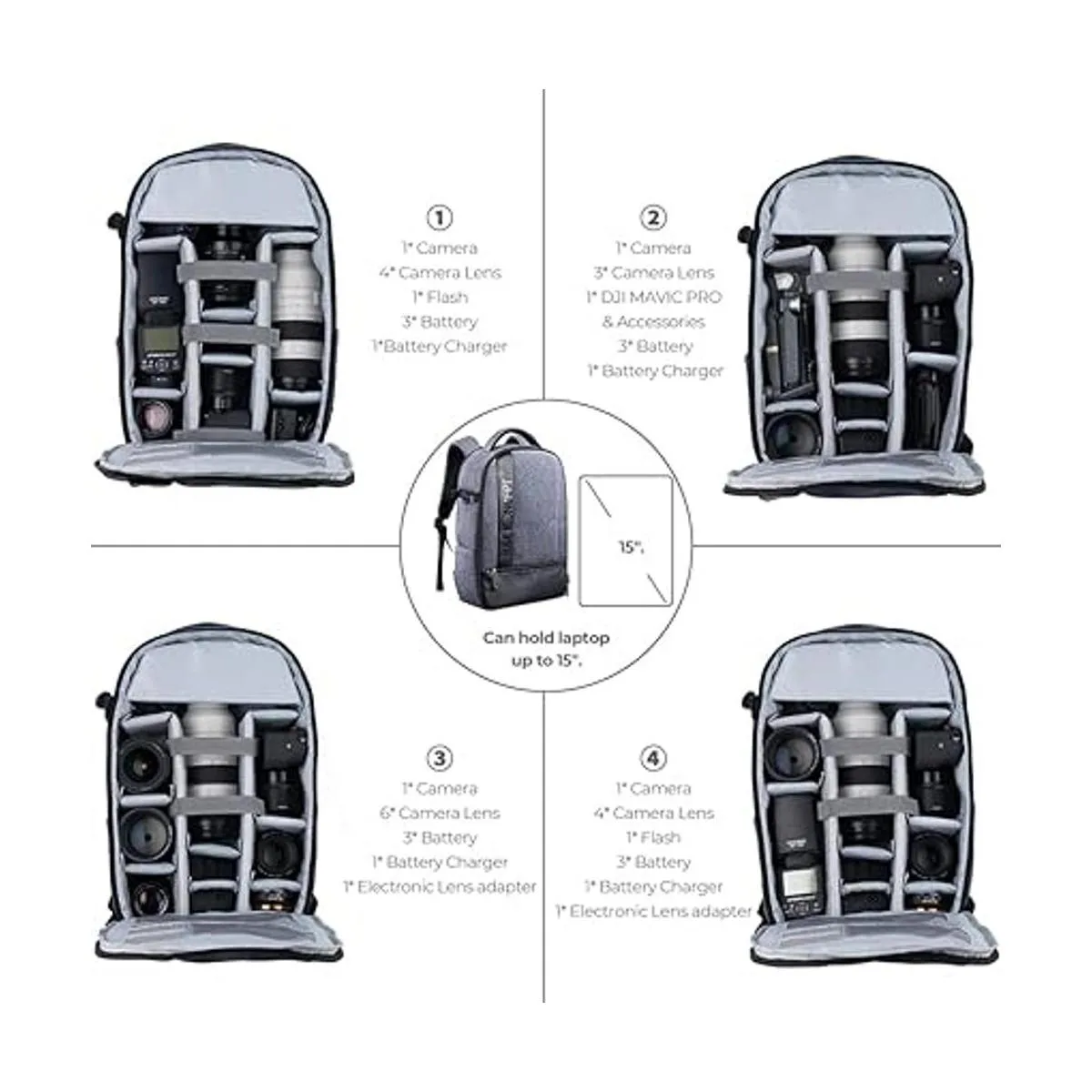 KF Concept Mochila de cámara profesional Gris2 L_3