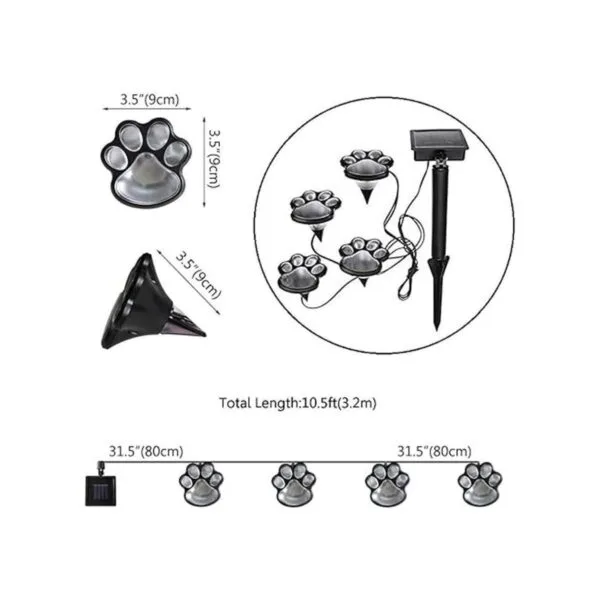 Juego de 4 luces solares LED con estampado de patas para_4