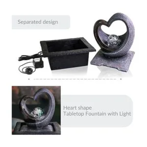 Ferrisland Fuente Zen de jardín de agua de mesa con luz_4