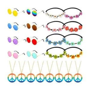 Frienda Juego de 24 piezas de accesorios de disfraz hippie_1
