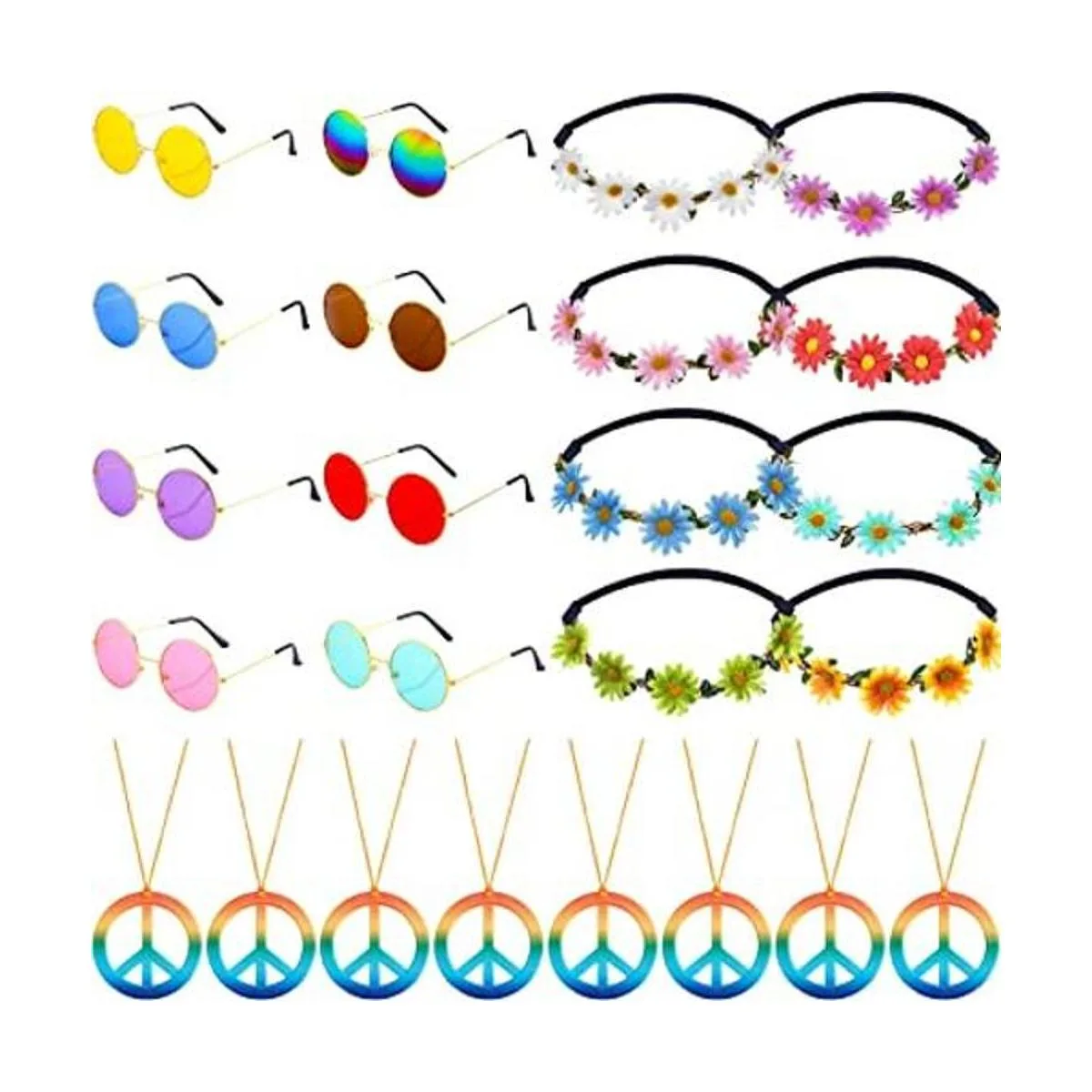 Frienda Juego de 24 piezas de accesorios de disfraz hippie_1