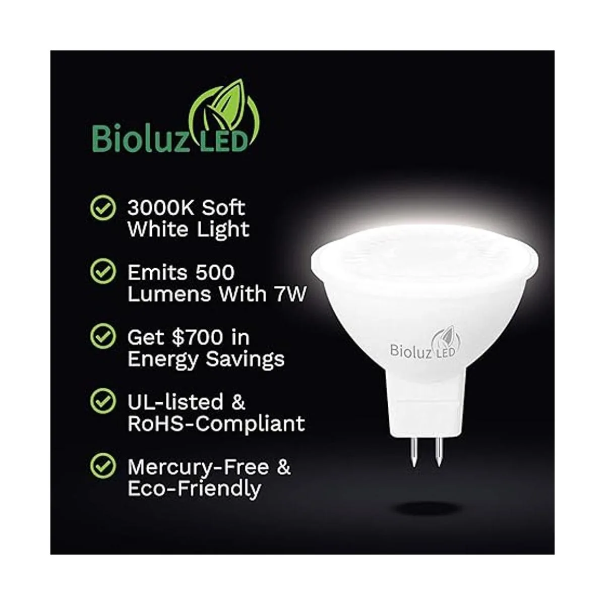 Bioluz Paquete de 6 bombillas LED MR16 de 50 W halógenas_3