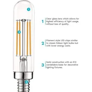 Luxrite Bombilla LED E12 vintage equivalente a 60 W T6_4