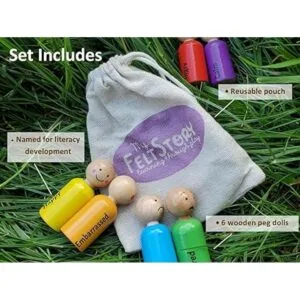 My Felt Story Muñecas de 6 clavijas de sensación madera