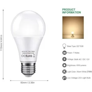 Bayshe Bombilla LED de 12 V equivalente a 60 W E26 7 W_3