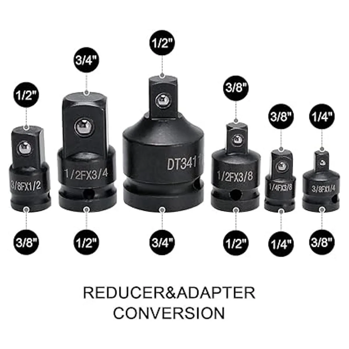 HELAKLS 14 38 12 34 pulgadas Drive 6 piezas adaptador