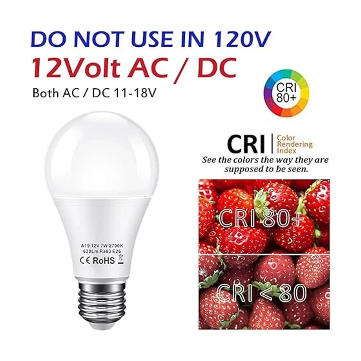 Bayshe Bombilla LED de 12 V equivalente a 60 W E26 7 W_2