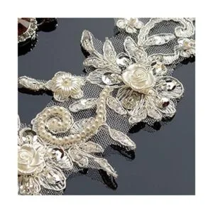 Bling Paillette Apliques de encaje con cuentas de perlas