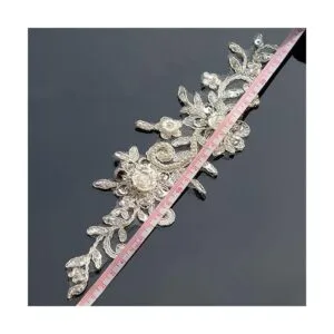 Bling Paillette Apliques de encaje con cuentas de perlas