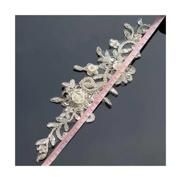 Bling Paillette Apliques de encaje con cuentas de perlas