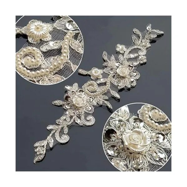 Bling Paillette Apliques de encaje con cuentas de perlas